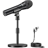 FIFINE USB/XLR Dynamic Microphone for Podcast Recording, Studio Handheld Mic Set with Desktop Stand for Vocal, Voice Over, Streaming, Black-AmpliTank TANK2