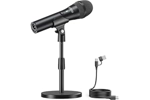 FIFINE USB/XLR Dynamic Microphone for Podcast Recording, Studio Handheld Mic Set with Desktop Stand for Vocal, Voice Over, Streaming, Black-AmpliTank TANK2
