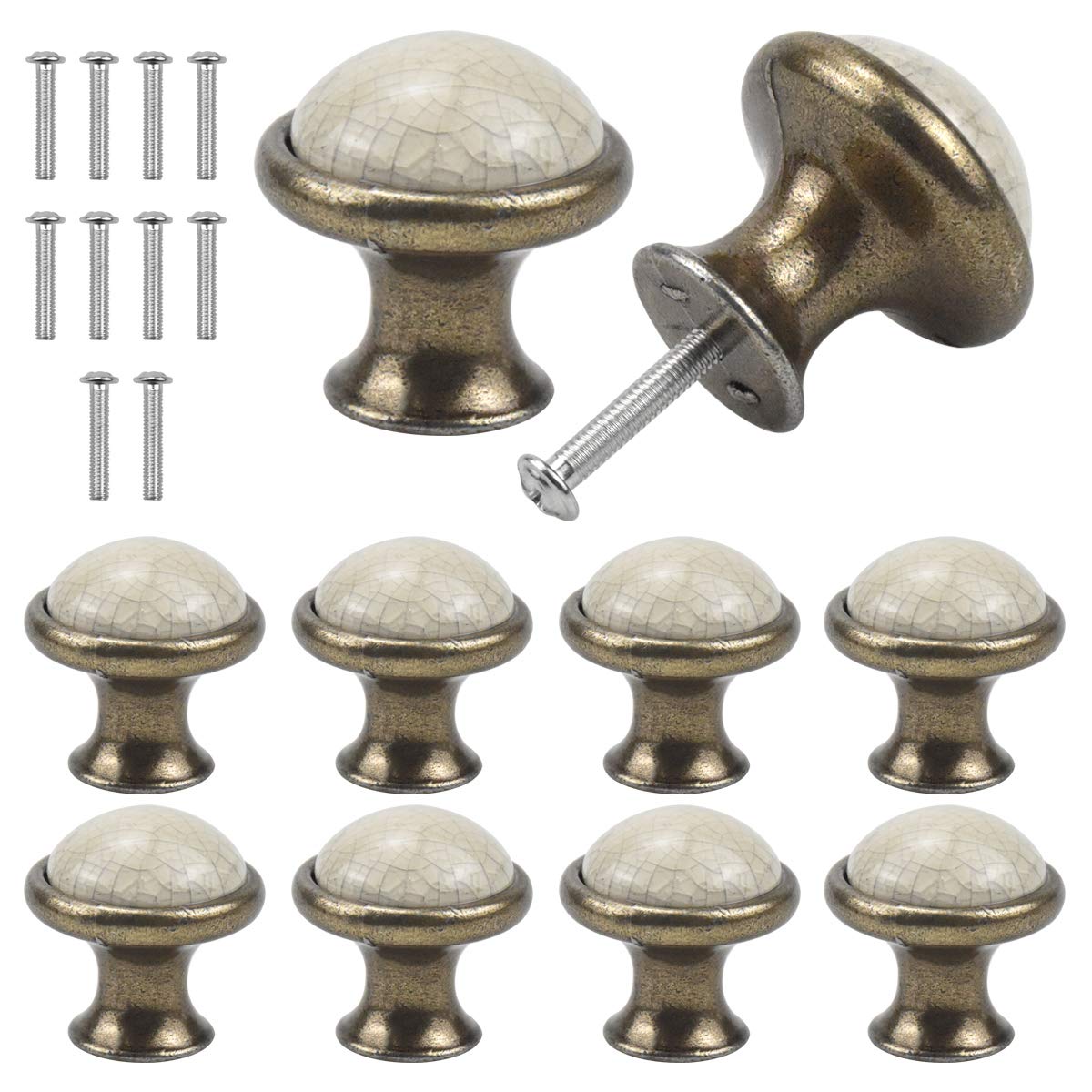 Jinlaili Vintage Ceramic Cabinet Knobs - 33MM Round Shabby Chic Drawer Pull Handles for Kitchen Cupboard, Chest of Drawers Door (B)