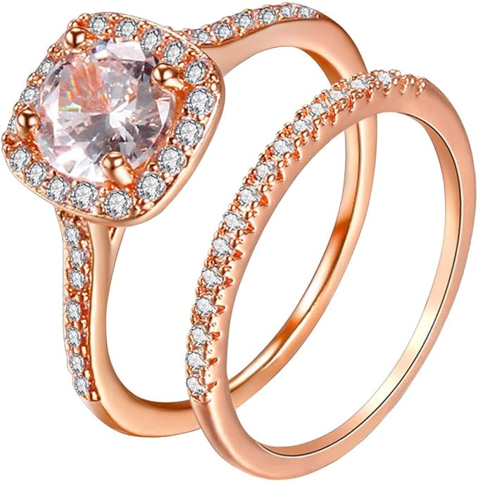 Engagement Wedding Ring Set for Women Round Cubic Zirconia Solitaire Engagement Ring