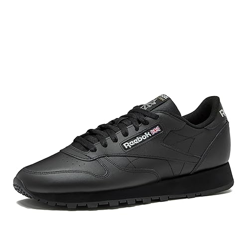 Reebok Classic Leather Sneakers for Men - Black or White Tennis Mens Shoes, Core Black/Core Black/Pure Grey5, 4.5