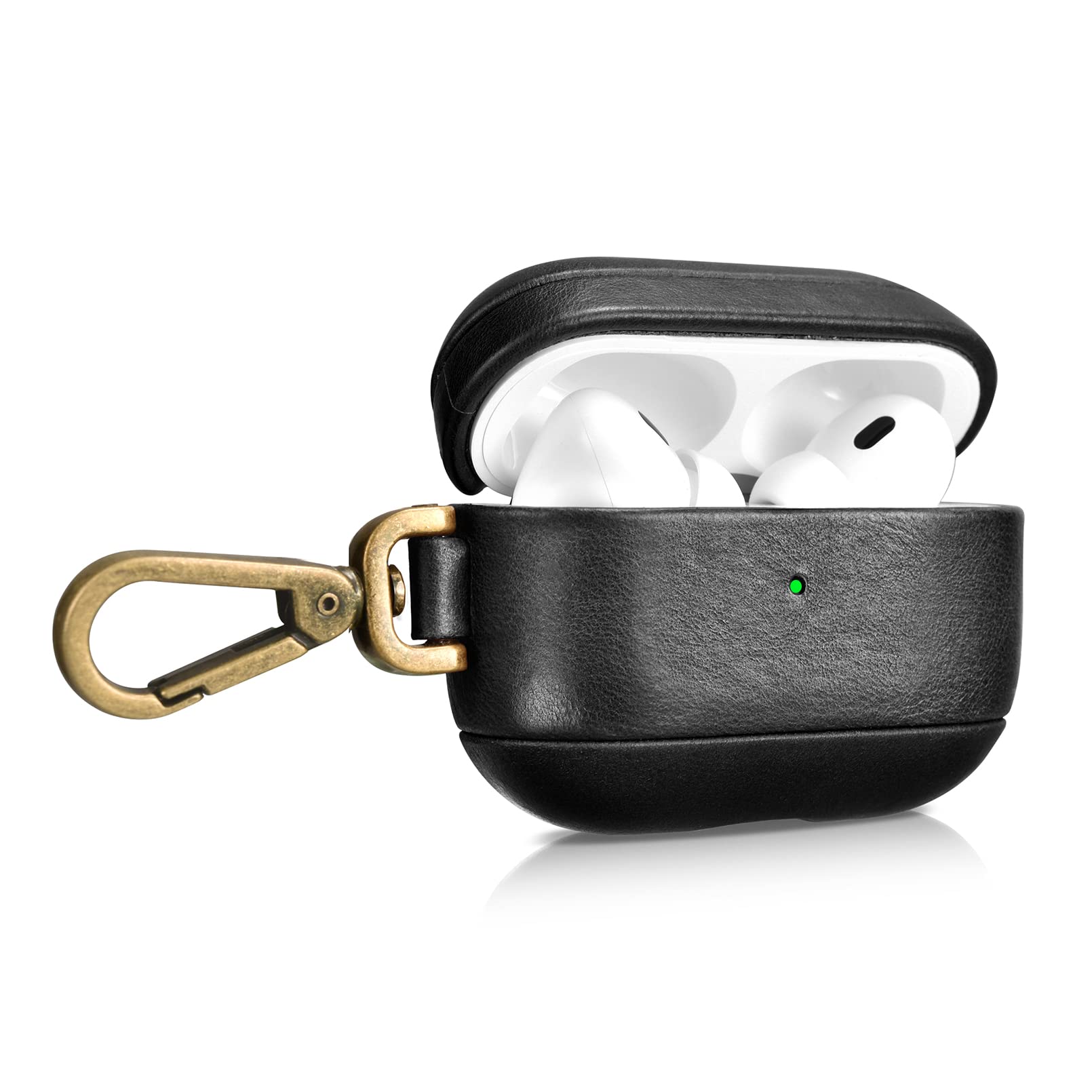 AirPods Pro 2 2022 Leather Case, Icarer Genuine Leather Airpods Por 2 Case with keychain Hook for Apple AirPods Pro 2 2022 Case (Black)
