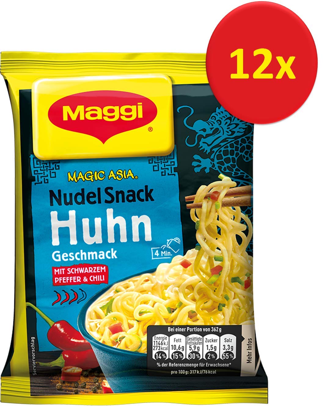 Maggi Magic Asia Nudel Snack Huhn Leckeres Fertiggericht Instant Nudeln Mit Huhnchen Geschmack Asiatisch Gewurzt 12er Pack 12 X 62g Amazon De Lebensmittel Getranke