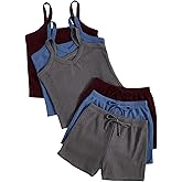 SEGT Women's 3 Sets Waffle Sleeveless Crop Top and Tie Front Shorts Pajamas Lounge Set Soft Breathable Sleepwear