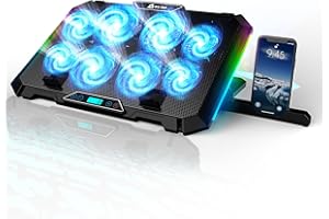 KLIM V8 Refroidisseur PC Portable - Nouveauté - 8 Ventilateurs & Rétroéclairage RGB - Support PC Portable Ventilé de 11" à 17