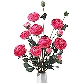 LILUYTO 6Pcs Realistic Silk Pink Ranunculus Artificial Flowers Long Stems, 23.6" Tall Fake Flowers Faux Flowers Suit for Year-Round Home Decoration, Wedding, Bridal Bouquets, Office