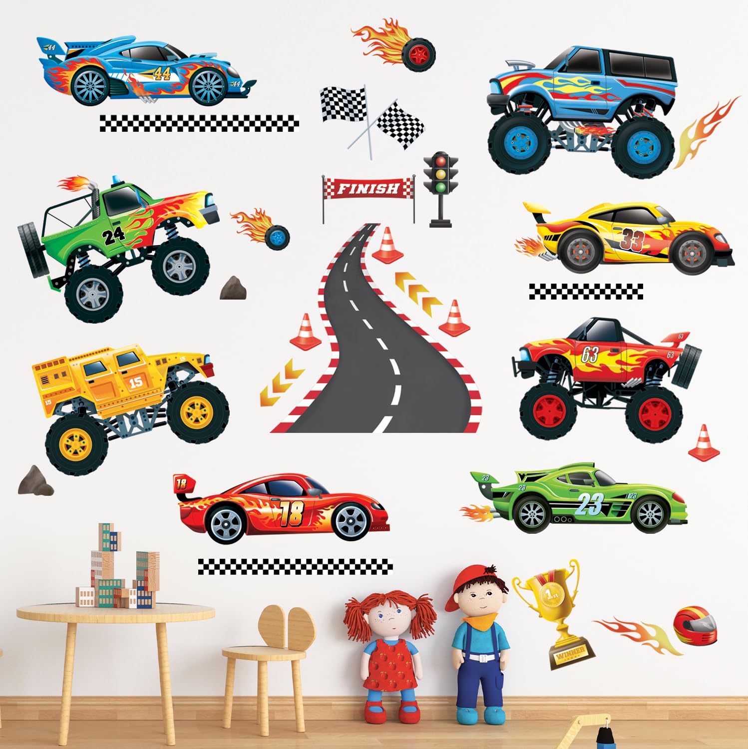 DECOWALL DS9-8083 Racing Car Wall Decals Boys Room Cars Vehicles Wall Stickers Baby Nursery Kids Bedroom Playroom Wall Décor