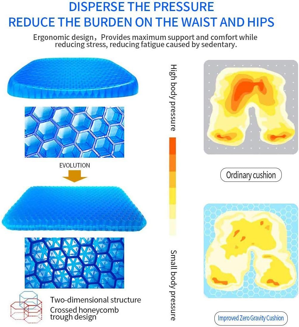 SUNKONG Gel Seat Cushion, Double Thick Seat Cushion with Non-Slip Cover Breathable Honeycomb Design Cushion for Pressure Relief Back Pain -Car Home Office Chair Wheelchair: Home & Kitchen