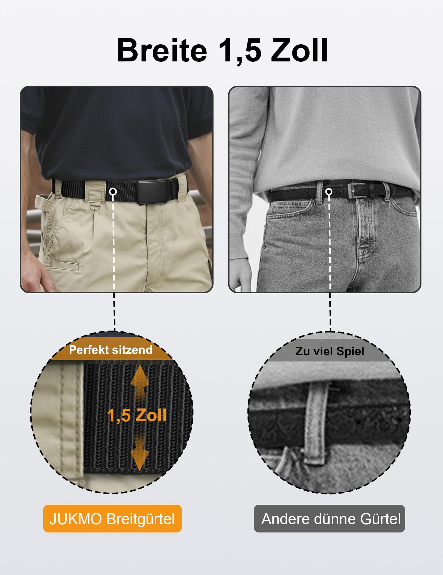 JUKMO Automatik Gürtel Herren, Nylon 3,8cm Ratsche Gürtel (Schwarz, M-für Taille 91cm-105cm (Länge 125cm)) 4