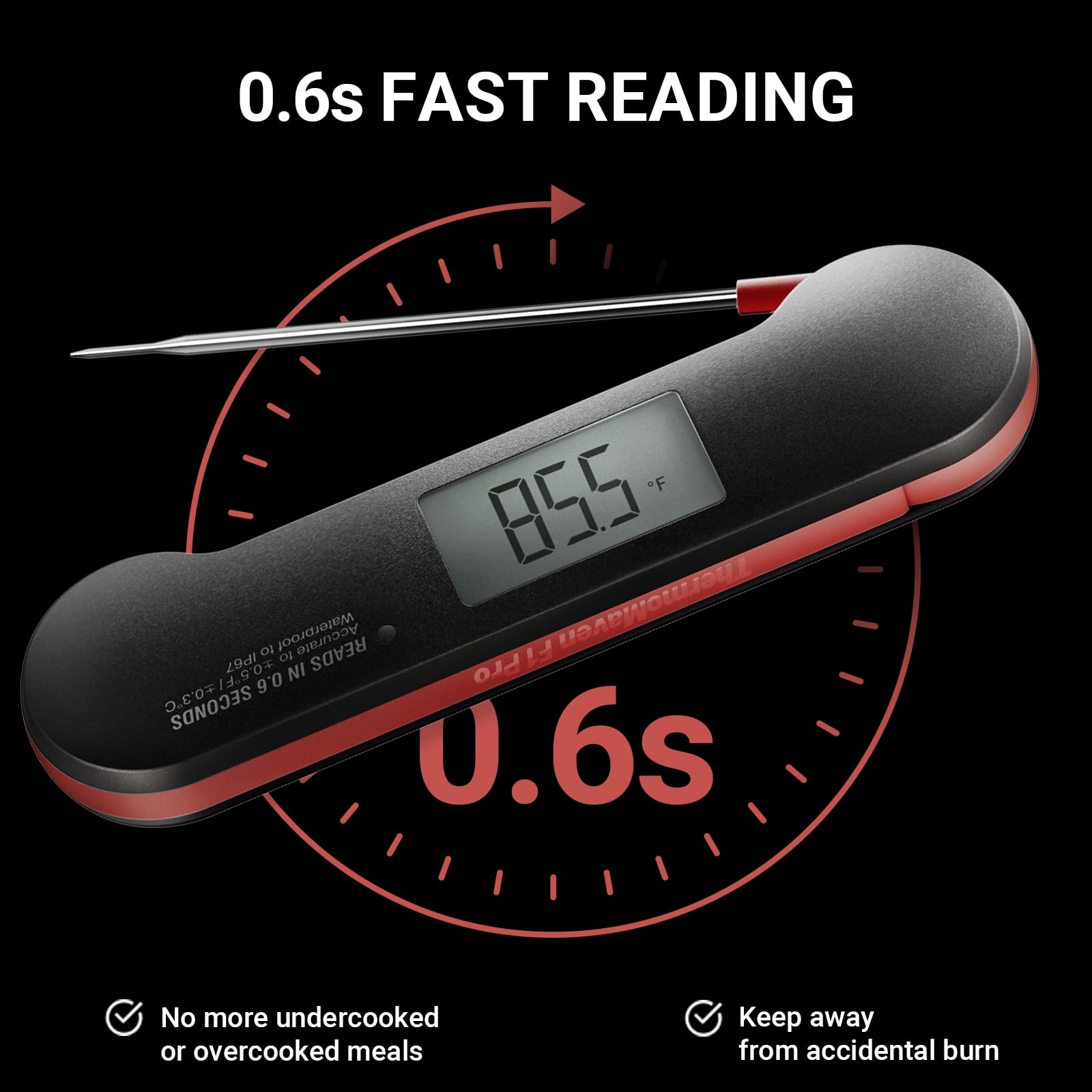 ThermoMaven Professional Meat Thermometer Digital, 0.6 Sec Instant Read, ±0.5℉ NIST Certified Accuracy, 100% Waterproof, Bright Backlit, Temperature Indicator for Grill, BBQ, Smoker