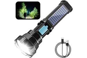 Rumiom Solar/Rechargeable LED Flashlights, Multi Function Flashlight with 2000 mAh Battery, Emergency Strobe Light, Waterproof, Fast USB Charging, Survival Gear and Supplies for Emergencies Camping