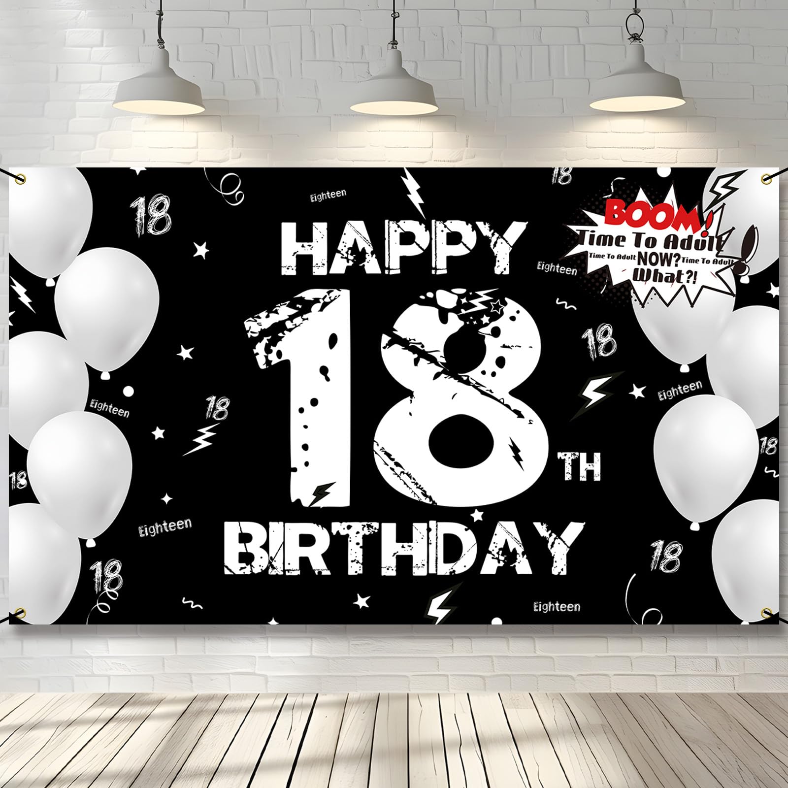 Photo 1 of PHXEY 18th Birthday Decoration for Men Women, Fabric Happy 18th Birthday Backdrop Banner Black White, 18 Year Old Birthday Party Yard Sign Photo Booth Props Decor Supplies for Boys Girls