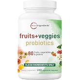 Micro Ingredients Fruit and Veggies Supplement with Probiotics, 240 Vegetarian Capsules | 80+ Super Greens &amp; Fruits Complex | Immune, Gut &amp; Digestive Health Support
