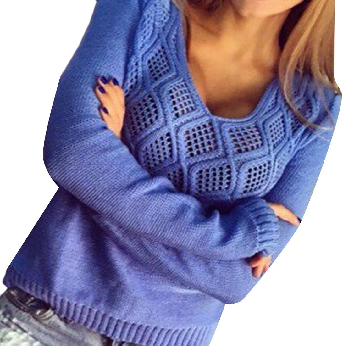 Revolutee Womens Long Sleeve Cut Out VNeck Pullover Low Cut Sweater