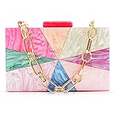 QTKJ Acrylic Evening Bag, Clutch Purses for Women, Colorful Geometry Motifs Crossbody Bag for Wedding Party(Color 2)