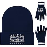 Winter Embroidered Soft Beanie Football Knit Hat With Warm Touch Screen Gloves - Game Day Gifts For Men Women And Fans