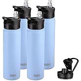 HASLE OUTFITTERS Insulated Water Bottle 22 oz Double Wall Stainless Steel Water Bottle Wide Mouth with Straw Lid & Spout Lid Keeps Cold or Hot(Blue,4)