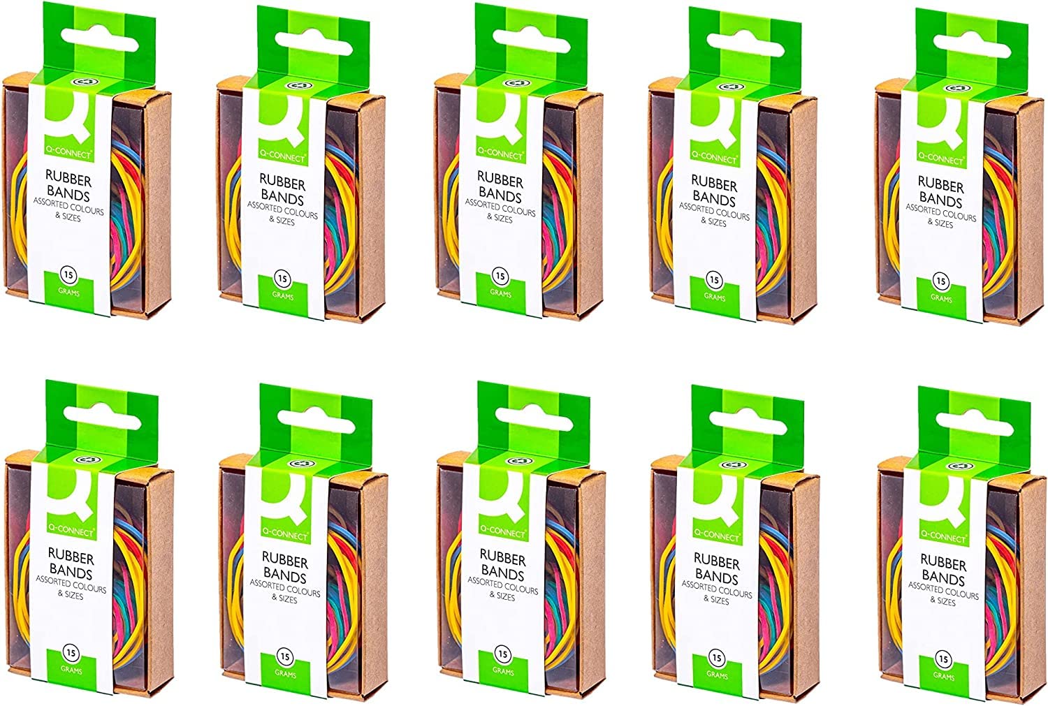 Q-Connect Rubber Bands Assorted Sizes Coloured 15g (Pack of 10)