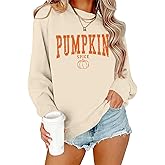Zylkor Thanksgiving Pumpkin Sweatshirts Womens Pumpkin Letter Graphic Sweater Fall Thankful Long Sleeve Pullover Tops
