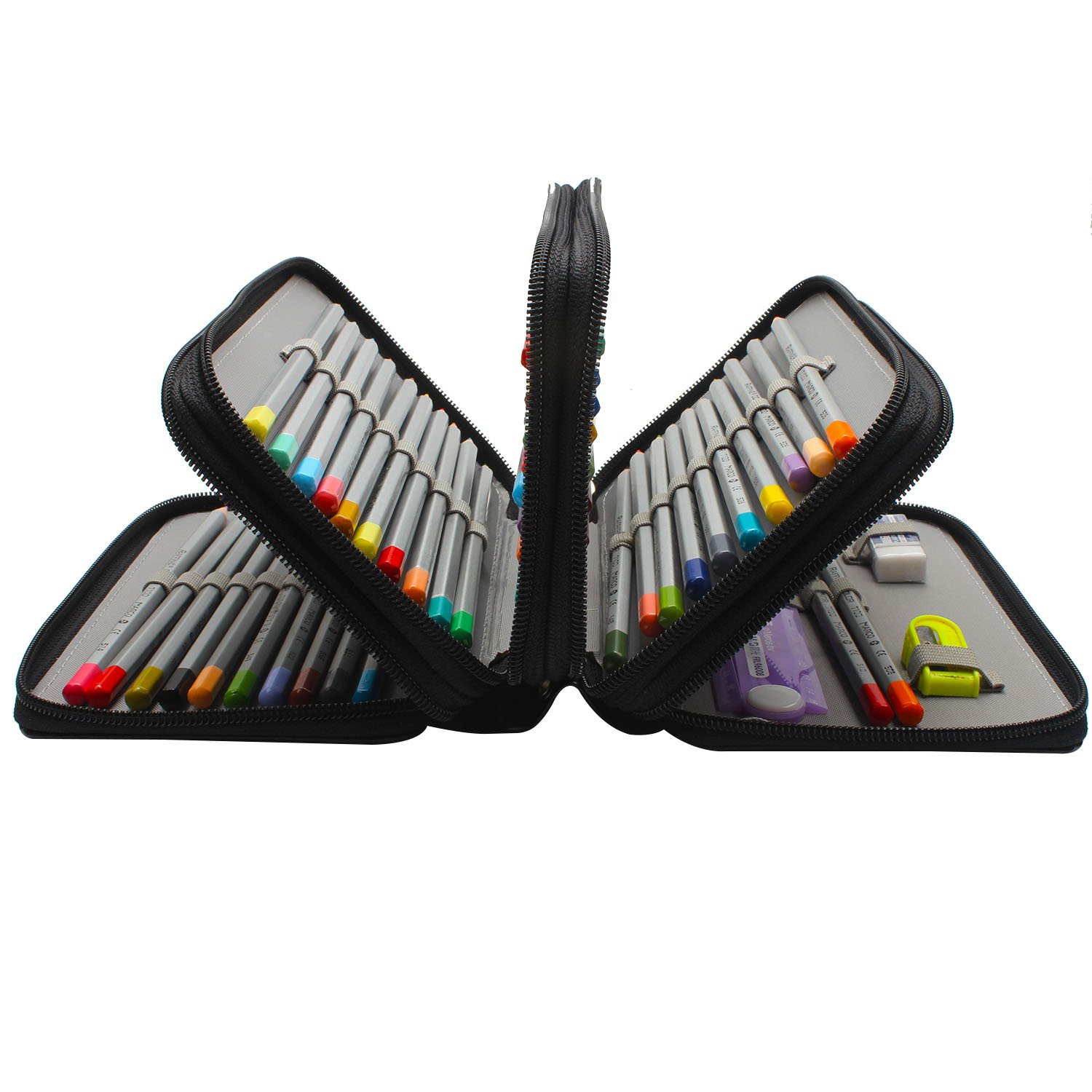 Niutop 72 PU Leder Buntstifte Federmäppchen Mit Reißverschluss Großer Kapazität Bleistiftkasten Stationary Pouch Makeup Case Kosmetiktasche (Schwarz)