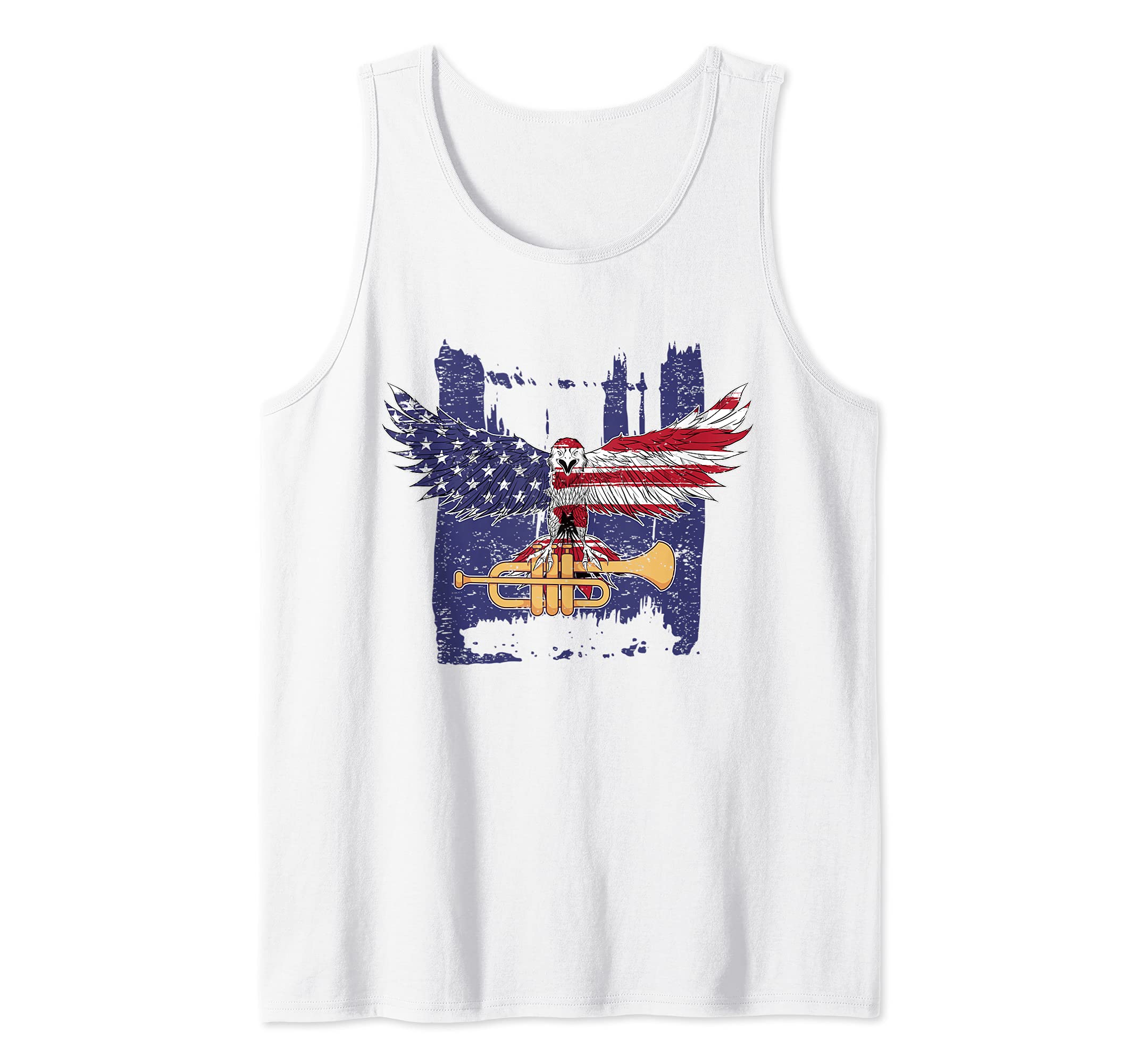 Patriotic Trumpet Player US American Flag Eagle Trumpeter Tank Top