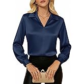 GRACE KARIN Business Casual Tops for Women Satin Silk Blouse Collared V Neck Long Sleeve Work Shirts Dressy Tops Fall Clothes