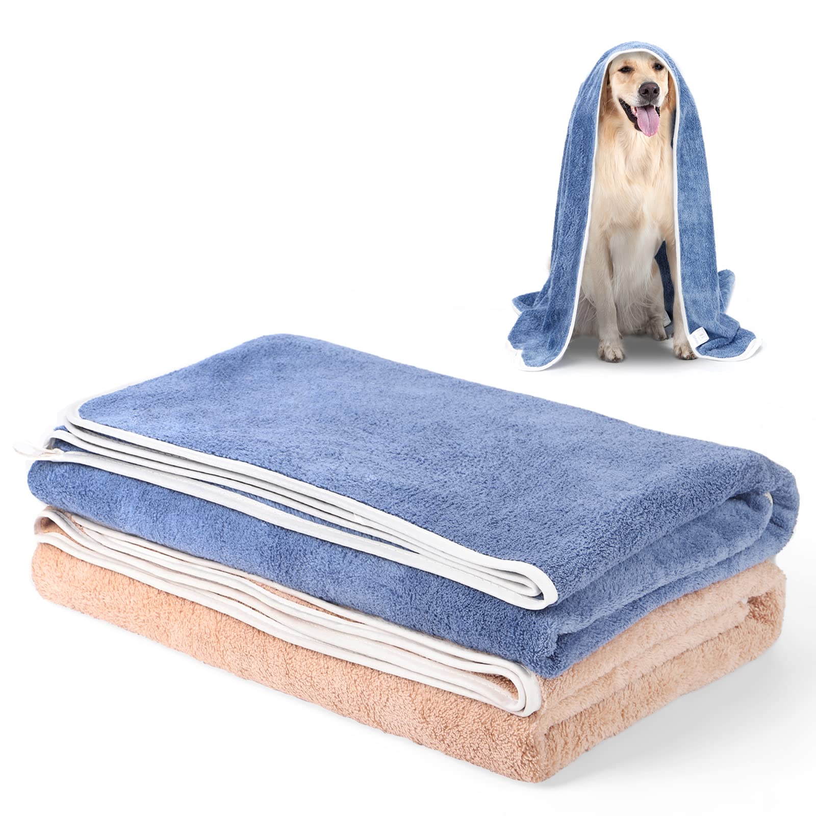 TAIYUNWEI Dog Towel, 2 PACK LARGE & SUPER Absorbent Microfibre Pet Towel, Microfiber Pet Bath Towel for Dogs Cats, Machine Washable & Dryable