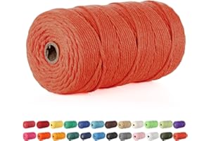 POZEAN Macrame Cord 3mm, 3 mm Macrame Cord – 220 Yards (About 200m), 100% Natural Cotton Macrame Yarn for Wall Hanging, Plant Hangers, DIY Crafts Knitting, Christmas Wedding Decorative (Brick Red)