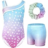 Gogokids Gymnastics Leotards for Girls Sparkly Rhinestone Dance Unitards Biketards with Shorts Activewear