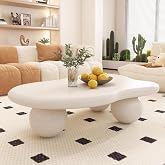 Cloud Coffee Table for Living Room with Round Corners Modern Style Center Table with 3 Ball-Shaped Legs Wood Tea Table for Small Space Apartment Easy Assembly (White W48 * D36 * H14inch)