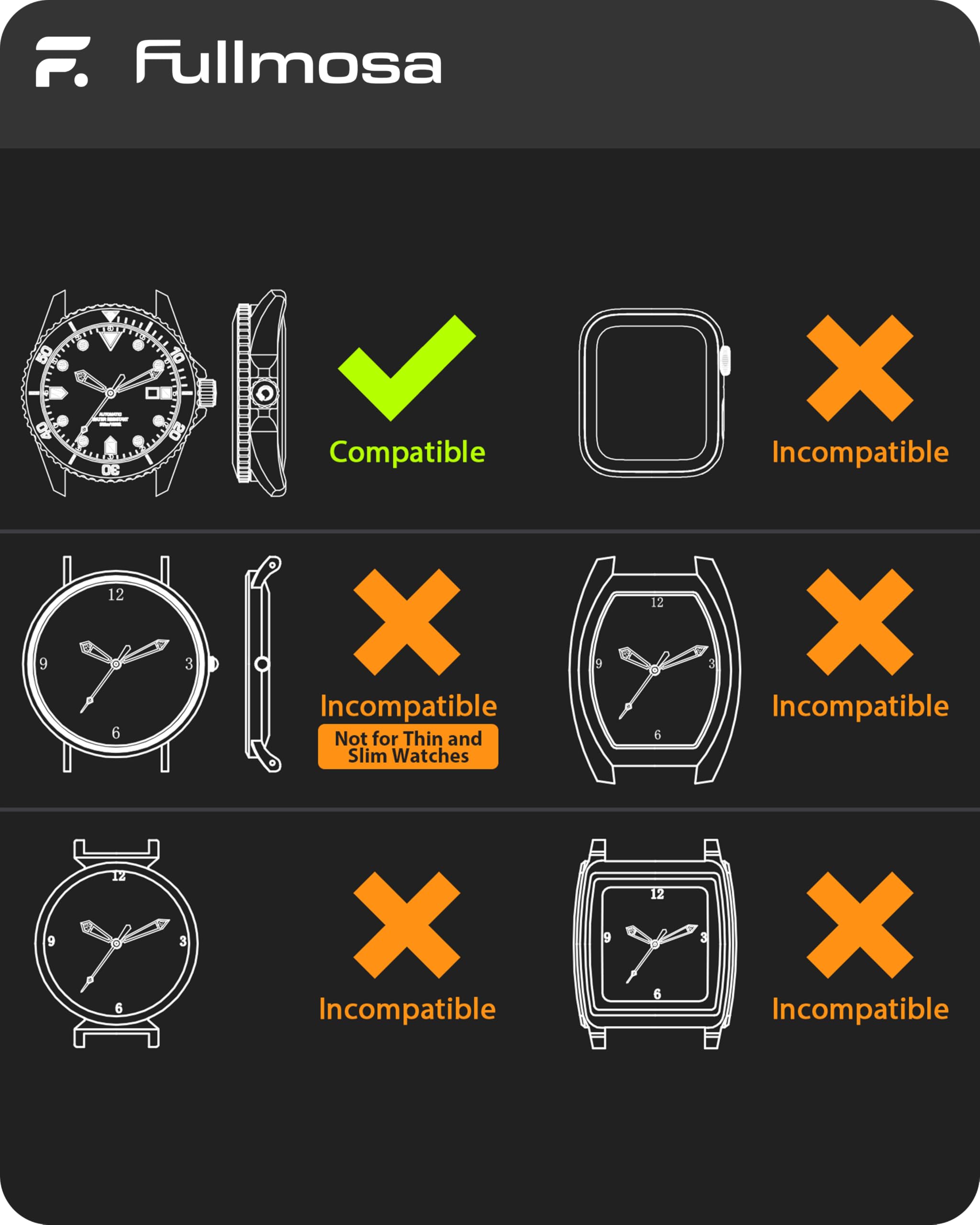 Fullmosa 22mm 20mm 24mm Silicone Watch Bands No Gaps Compatible for Samsung Galaxy Watch 7 6 5 4 3,Galaxy Watch 46mm 42mm,Garmin