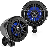 4” Waterproof Off-Road Speakers - 150W 2-Way Marine Woofer Sound System w/ 360° Rotatable Bracket, Full Range Outdoor Audio Stereo Speaker for Motorcycle ATV Jeep Boat, Includes Brackets (Black)