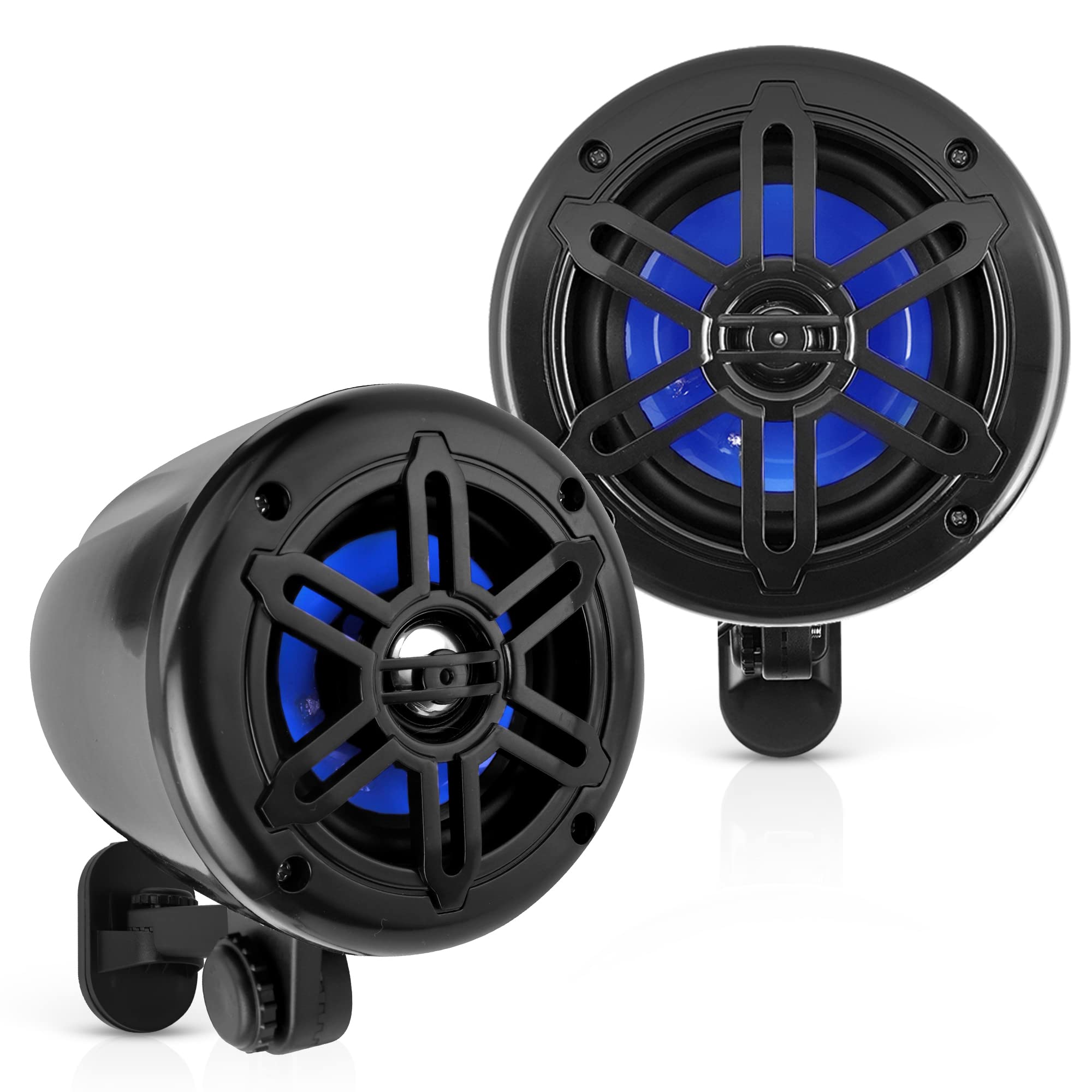 4” Waterproof Off-Road Speakers – 150W 2-Way Marine Woofer Sound System w/ 360° Rotatable Bracket, Full Range Outdoor Audio Stereo Speaker for Motorcycle ATV Jeep Boat, Includes Brackets (Black)