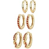 Inerney 14K Gold Plated Huggie Hoop Earrings for Women, Small Sterling Silver Earring Set Hypoallergenic Cartilage Helix Stacks, Mini Dainty Cute Trendy Birthstone Jewelry Gift for Multiple Piercings
