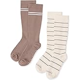 Kindred Bravely Compression Socks 2-Pack | Graduated Compression Socks for Circulation Pregnancy Travel (Taupe & Ivory, Small)