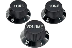 Musiclily Pro Metric Size 18 Spline 1 Volume 2 Tone Strat Style Knobs Set for Asia Import Guitar Bass Split Shaft Pots, Black
