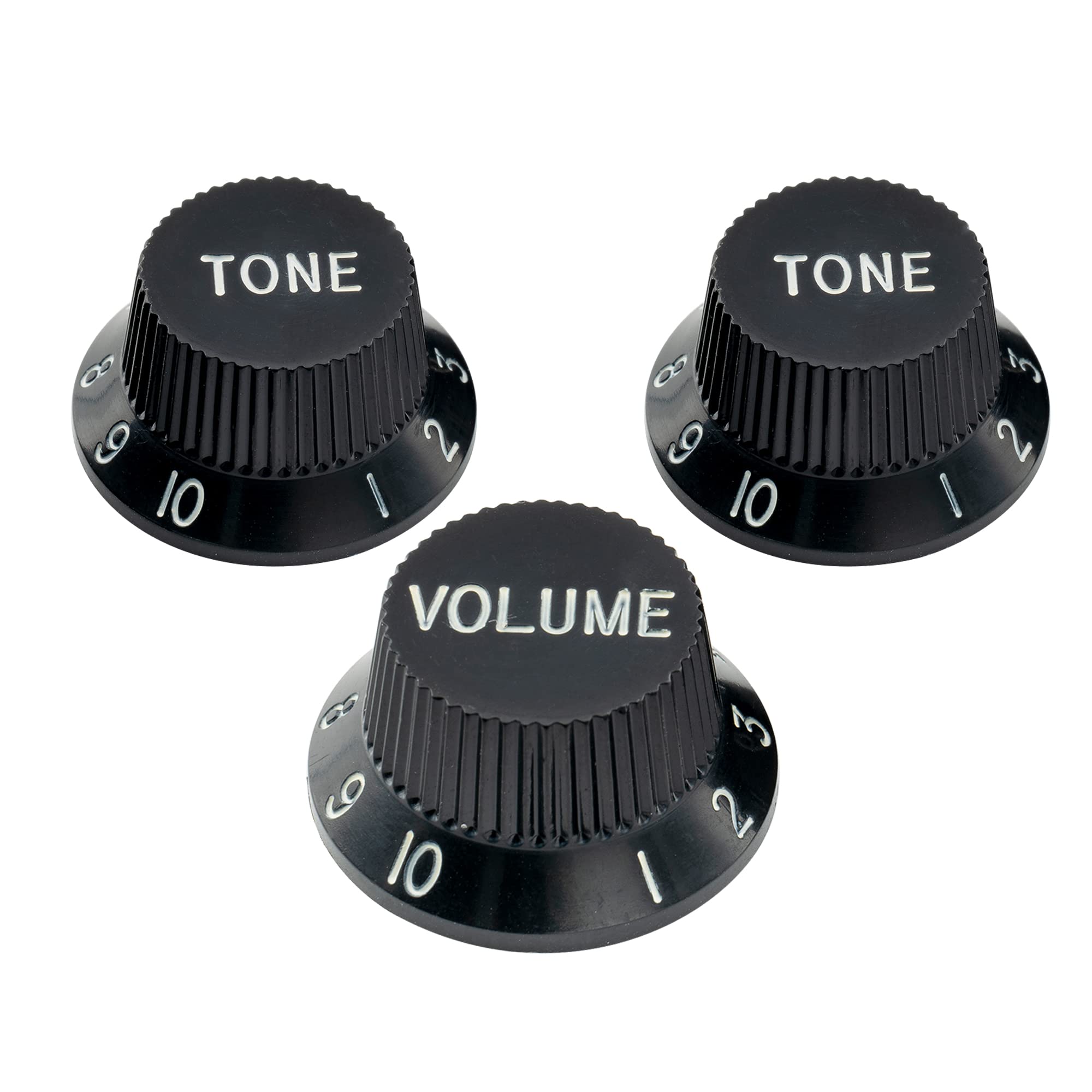 Musiclily Pro Metric Size 18 Splines 1 Volume 2 Tone Strat Style Knobs Set for Asia Import Guitar Bass Split Shaft Pots, Black