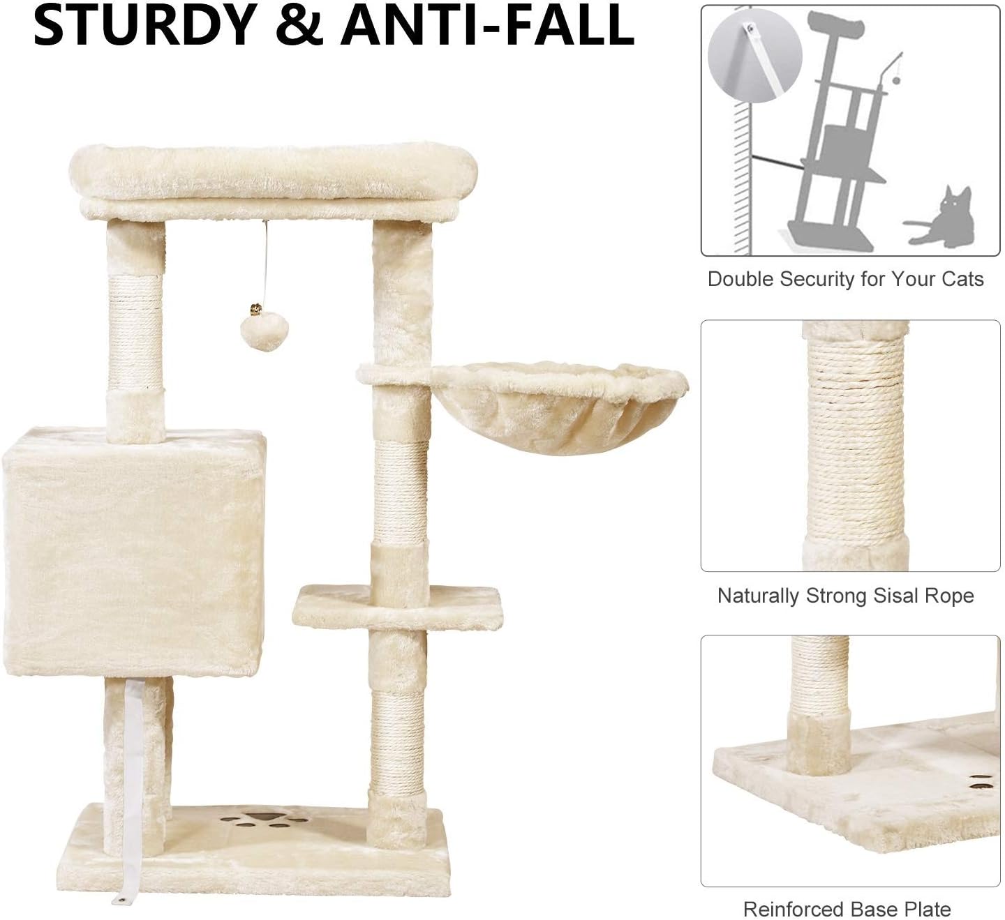 MQ Multi-Level Cat Tree Condo, Activity Center Cat Tower Furniture 36'' with Sisal-Covered Scratching Posts, Padded Plush Perch, Spacious Cat Cave & Basket for Small Kittens Adult Cats (Beige) : Pet Supplies