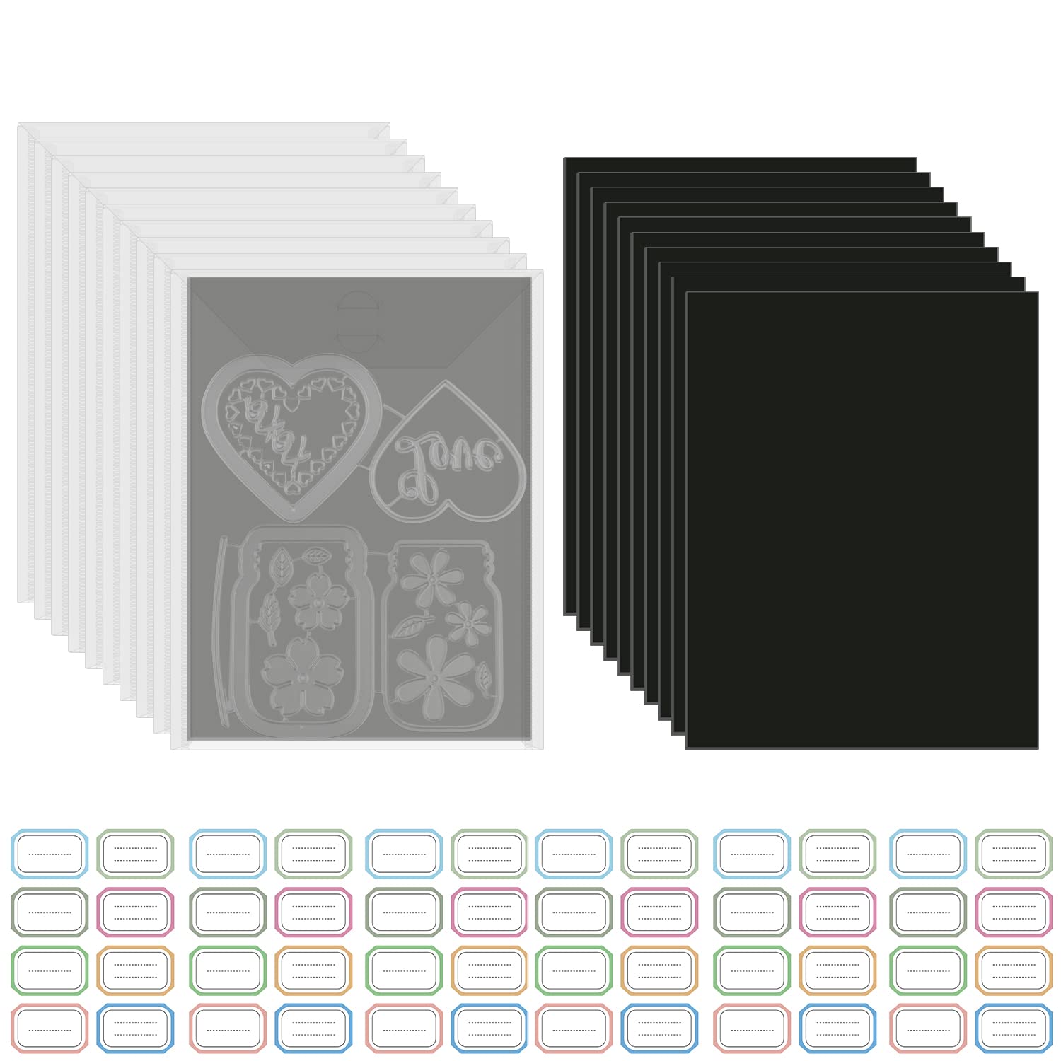 10 Pcs Sturdy Clear Plastic Envelope Storage Pockets 10Pcs Rubber Soft Magnet Sheet 48 Label Sticker for Cutting Dies Stencil Crafting Die Cuts Stamps Storage Sets Great for Stamper Crafter Porjects