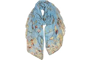GERINLY Scarfs for Women Lightweight Floral Birds Print Cotton Scarves and Wraps for Winter Shawl