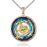 Distance Zodiac Constellation Birthstone Necklace for Women, S925 Sterling Silver Premium Austria Crystal Horoscope Pendant, Rose Gold Plated Necklace Christmas Birthday Jewelry Zodiac Gifts for Her