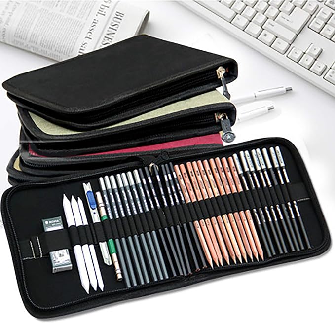 Aibecy 48 Slots Canvas Pencil Case with Zipper Hand Strap Large