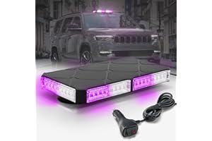 ELECHOI 12 Inch Roof Top Funeral Escort Beacon Emergency Strobe Lights w/Magnetic Base, Mini LED Warning Traffic Hazard Light Bar for Funeral Escort Vehicles Trucks (Purple/White)