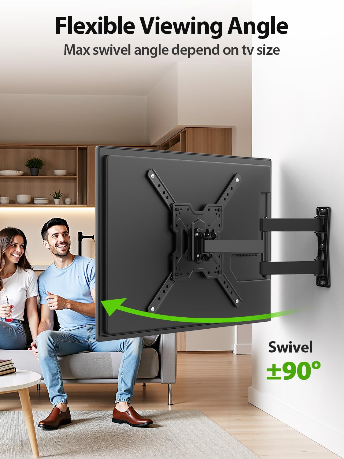 USX MOUNT UL Listed Full Motion TV Mount, Swivel Articulating Tilt TV Wall Mount for 26-55Inch LED, 4K, Wall Mount Bracket with VESA 400x400mm Up to 77lbs, Perfect Center Design -XMM006-1