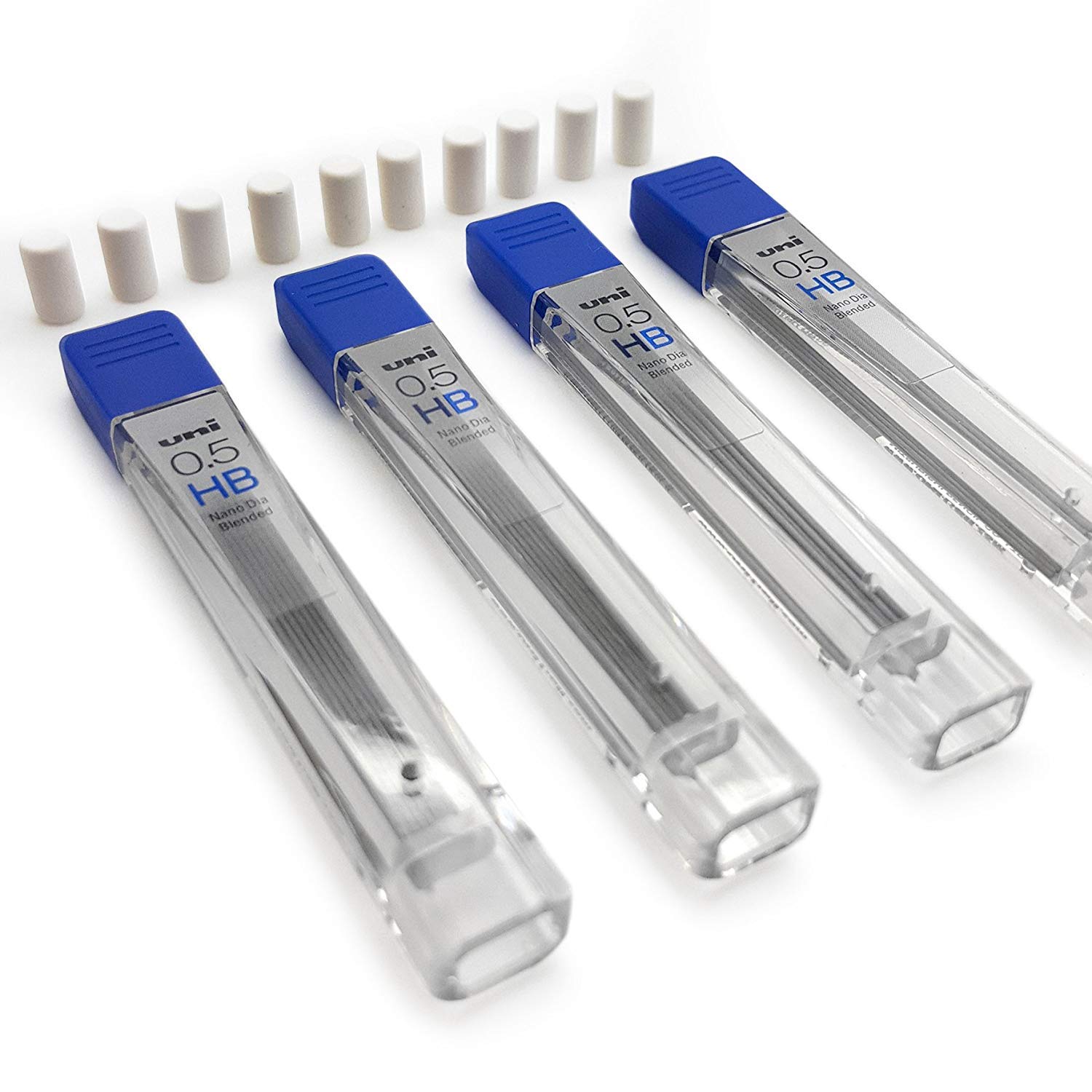 Kuru Toga Uni Ball Refill Set - 0.5mm HB - 48 Leads (4 Tubes of 12) + 10 Eraser Refills