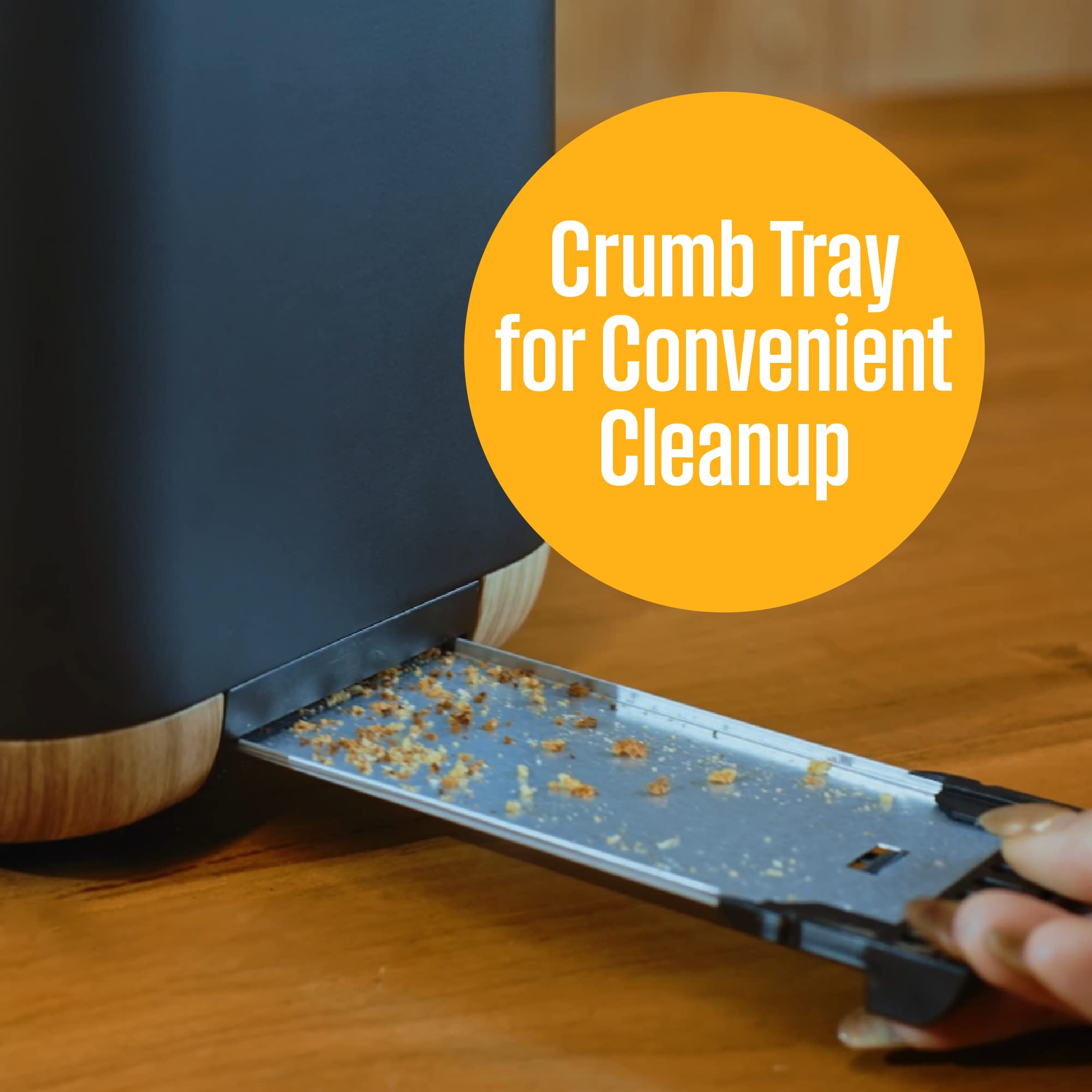 Tostadora de diseño escandinavo Westinghouse con ranuras anchas, bandeja recogemigas extraíble, 6 niveles de dorado y opciones de cancelar/recalentar/descongelar - para pan, bagels y gofres - negro con acabado de madera, 2 rebanadas