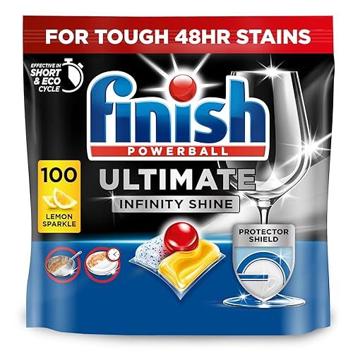 Finish Dishwasher Tablet, Ultimate Infinity Shine, 100 Tablets, Lemon Sparkle, Clean & Shine Detergent Tabs, Tough on Grease Stains, Effective for Short Eco Cycle