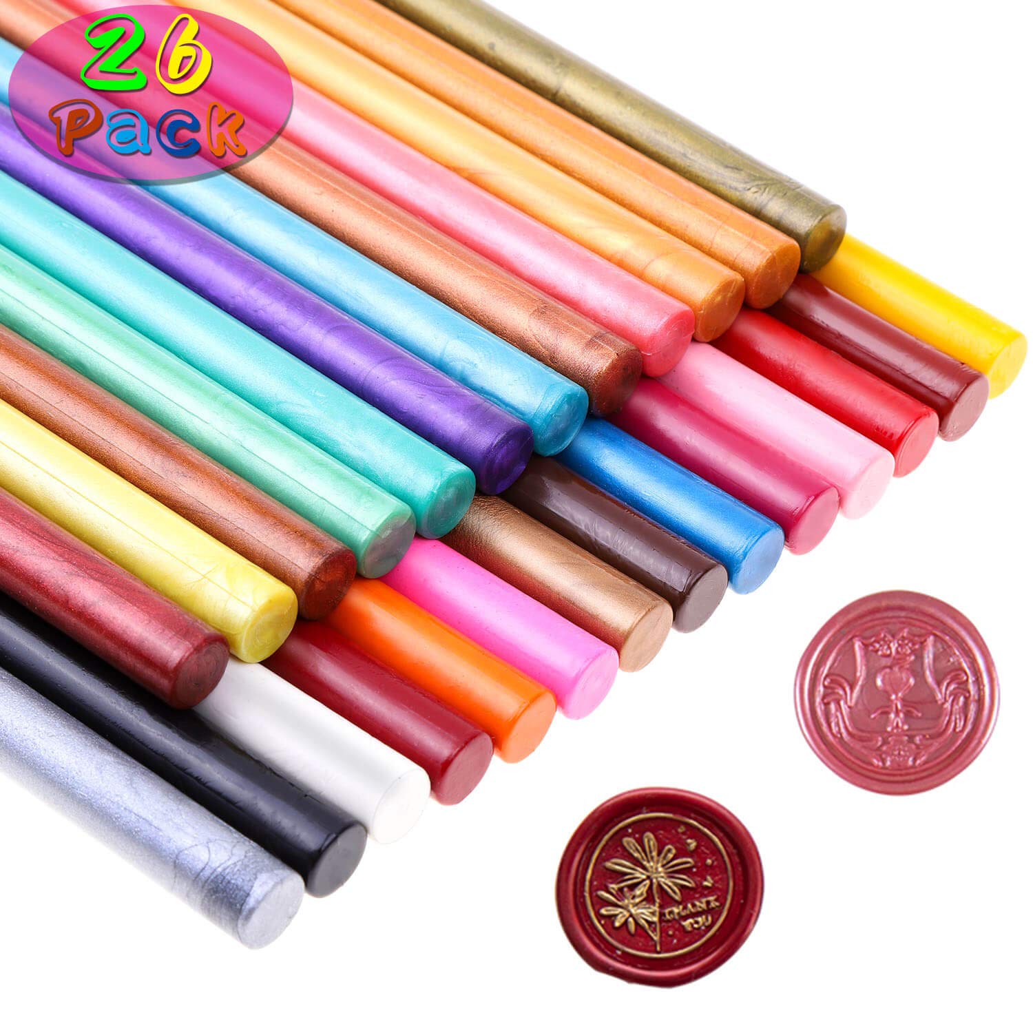 Paxcoo 26pcs Wax Seal Sticks for Stamps, Letters and Crafts - Glue Gun Sealing Wax (Assorted Colors)
