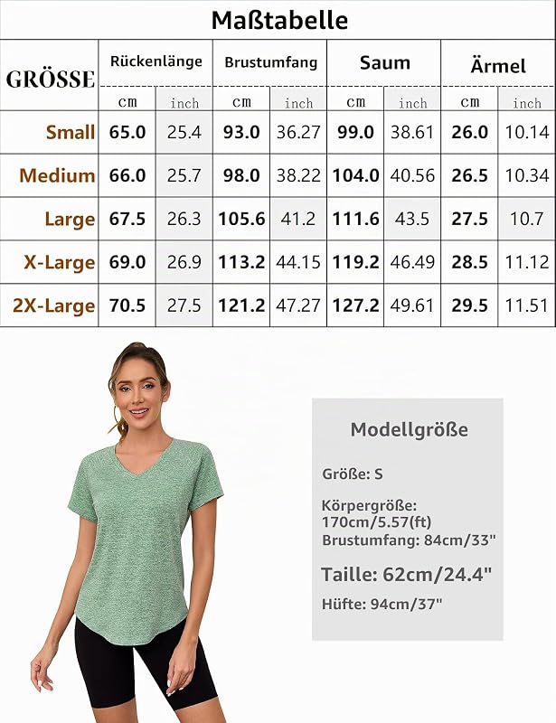 Sportshirt Frauen Kurzarm Leichtes Atmungsaktiv Funktions Sport Oberteile Damen V-Ausschnitt Sport Top Für Fitness Laufshirt Yoga