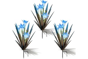 Homight Metal Agave Plant Outdoor Decoration Outdoor Garden Decoration Lily Mexican Yard Art Plant Garden Agave Lily Decorative Garden Gift… (3 Big Blue Lilies)
